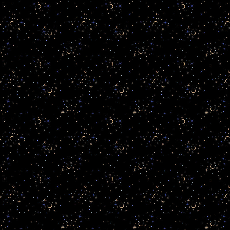 Full Moon 90812-99 Black Stars by Clara McAllister for FIGO Fabrics