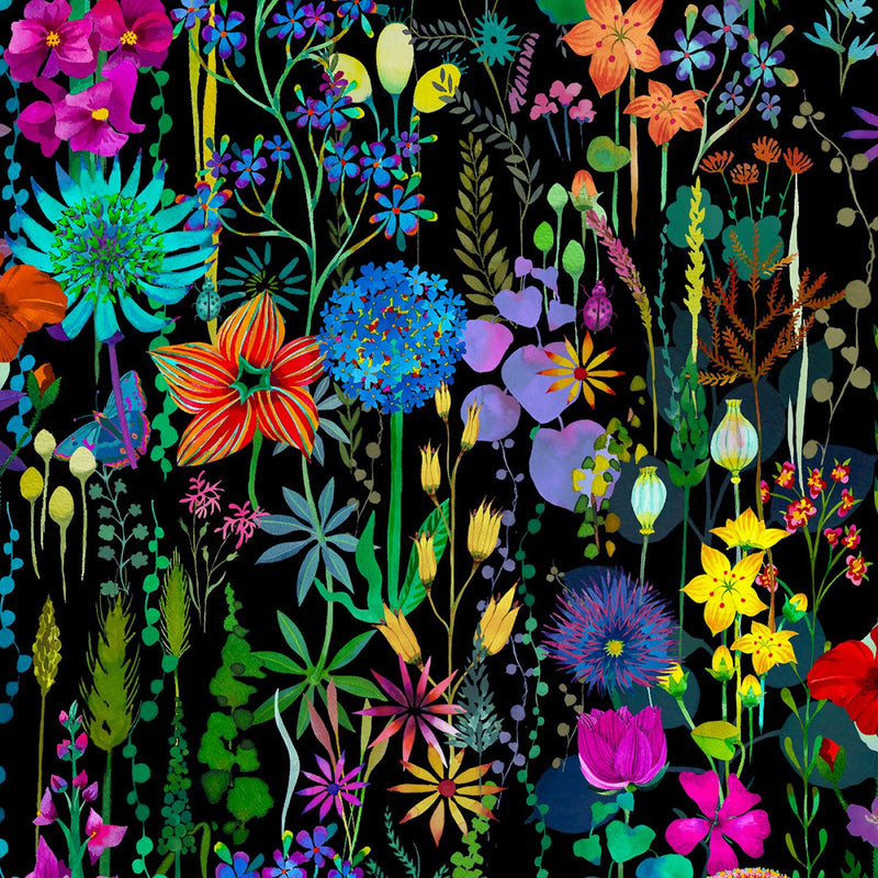 Gardenia 53763D-1 Black Flora by Sally Kelly for Windham Fabrics