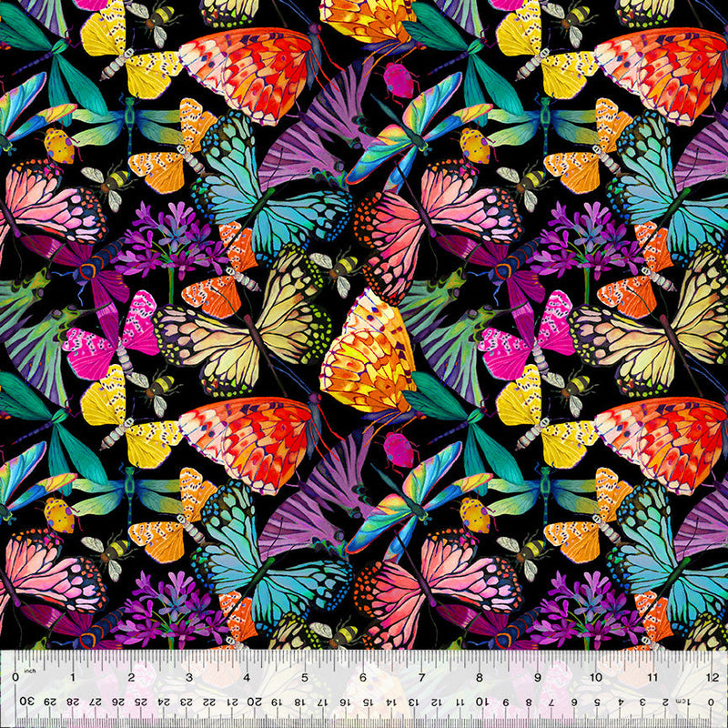 Gardenia 53765D-1 Black Flutter by Sally Kelly for Windham Fabrics