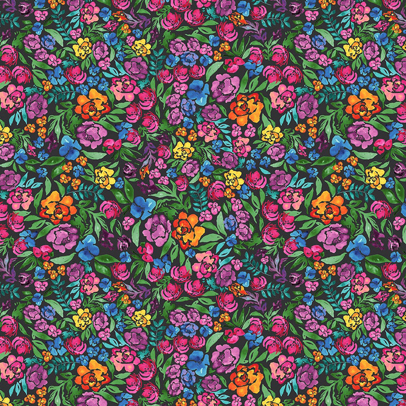 Gardenscape 2933-99 Black Packed Floral by Rathenart for Blank Quilting