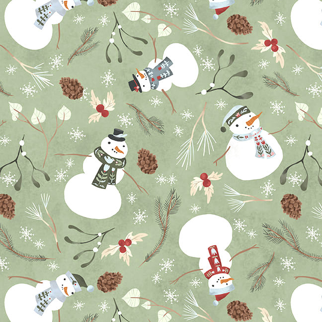 Glad Tidings We Bring 3360-60 Lt. Green Snowmen by Laura Konyndyk for Blank