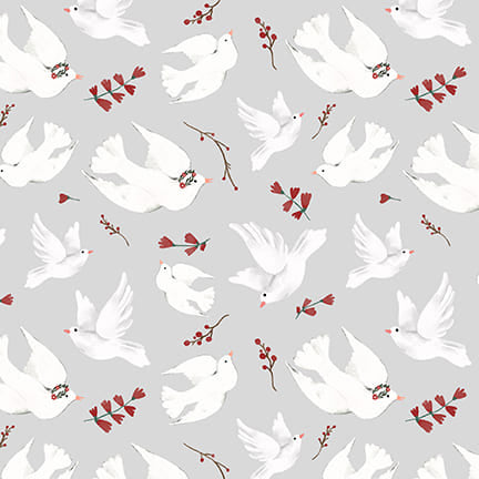 Glad Tidings We Bring 3361-90 Lt. Gray Doves by Laura Konyndyk for Blank