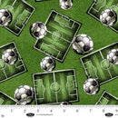 Goalbound 4751-66 Green Soccer Fields with Soccer Balls by Urban Essence Designs for Blank Quilting Corp.