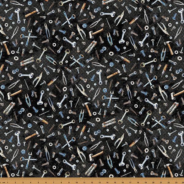 Hammer Down X5641-4-Black by Hoffman Fabrics.