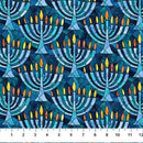 Hanukkah Lights DP28981-46 Menorahs Blue Multi by Deborah Edwards and Elena Belokrinitski for Northcott