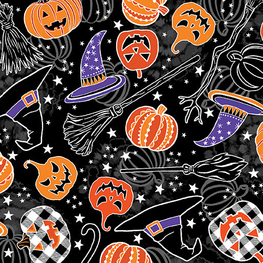Happy Hauntings 14949G-12 Halloween Magic Black by Greta Lynn for Kanvas.