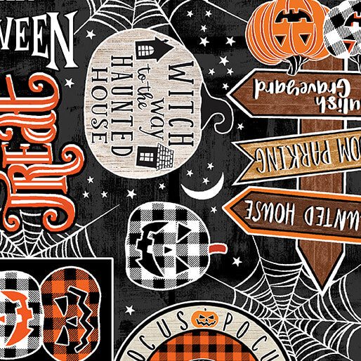 Happy Hauntings 14952G-12 Hocus Pocus Black by Greta Lynn for Kanvas.