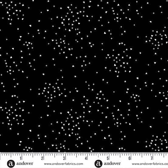 Heart Stars A-1091-K Black by Andover Fabrics