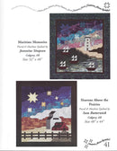 A quilt pattern booklet page showing two finished quilt designs: 'Maritime Memories' by Jeannine Simpson and 'Heavens Above the Prairies' by Sam Butterwick. The page includes quilt details, sizes, and the 'Heavens Above Revisited brand logo.