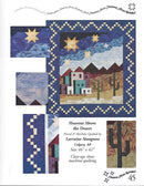 A quilt pattern booklet page titled 'Heavens Above the Desert' showing multiple quilt panels, a desert landscape design with houses and cacti, and quilting text including 'Pierced & Machine Quilted by Lorraine Stangness' and 'Size 46" x 42"'.