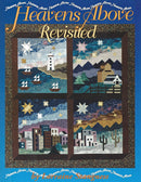 Heavens Above Revisited quilt book cover by Lorraine Stangness, featuring four illustrated quilt panels under a starry night sky on a blue background.