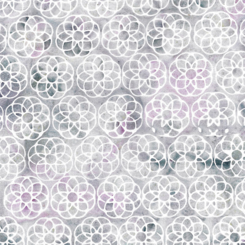 Heavy Metal Batik 122325868 Geometric Flower Multi Grey Purple White by Island Batik