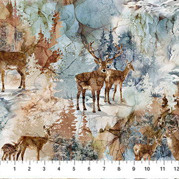 Highland View DP27586-10 White Multi Deer by Deborah Edwards and Melanie Samra for Northcott