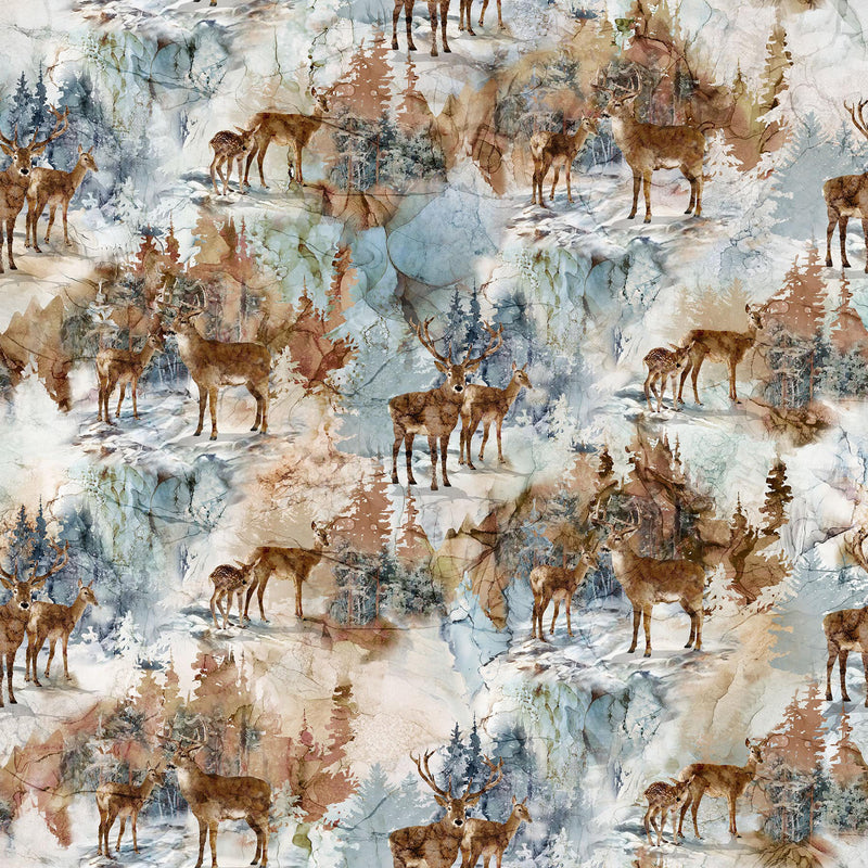 Highland View DP27586-10 White Multi Deer by Deborah Edwards and Melanie Samra for Northcott