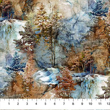 Highland View DP27587-44 Blue Multi Tree Scenic by Deborah Edwards and Melanie Samra for Northcott