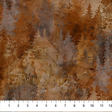 Highland View DP27589-37 Dk Rust Trees by Deborah Edwards and Melanie Samra for Northcott