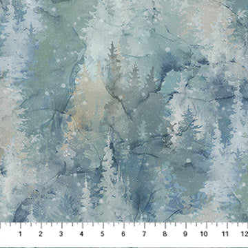 Highland View DP27589-42 Lt Blue Trees by Deborah Edwards and Melanie Samra for Northcott