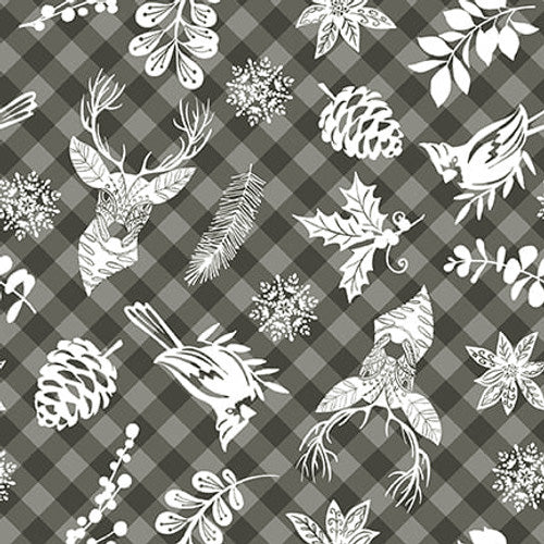 Holiday Style 3393-95 Gray Plaid with Winter Motifs by Satin Moon Designs for Blank