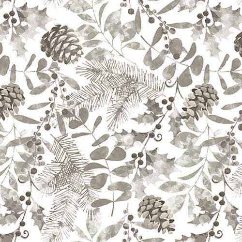 Holiday Style 3397-90 Lt. Gray Winter Foliage with Pine Cones by Satin Moon Designs for Blank