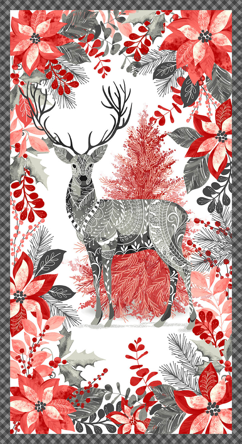 Holiday Style Panel 3400P-01 White Christmas Deer Panel by Satin Moon Designs for Blank