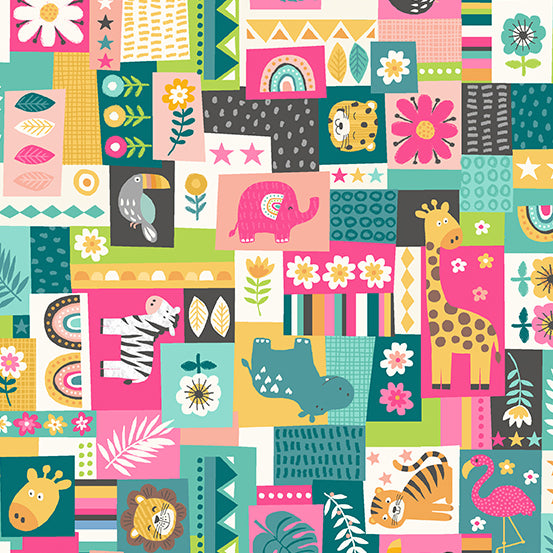 In The Jungle TP-2604-P Pink Montage by Makower.