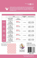 Infinite Hearts Quilt pattern guide with material requirements and design details on a pink background