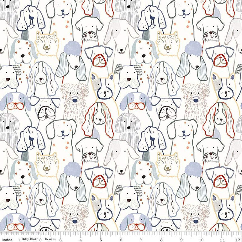 Inky Dog Club Flannel F16024-WHITE by RBD Designers for Riley Blake Designs.