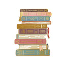 Jane Austen Stacked Books Needle Minder has Stack of books with Jane Austen titles on a white background
