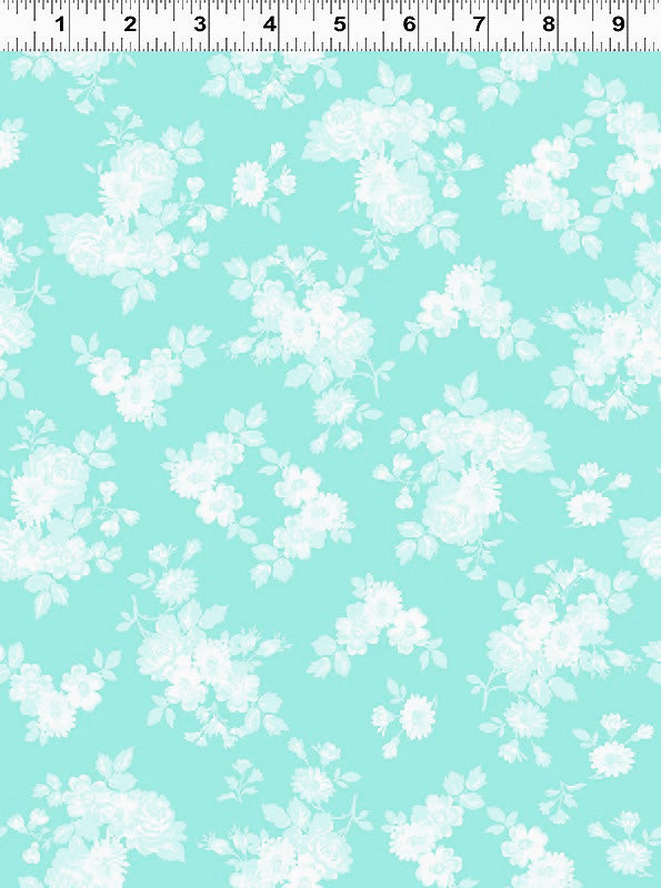 Janey Y2706-33 Aqua Tonal Floral Bouquet by Tanya Whelan for Clothworks