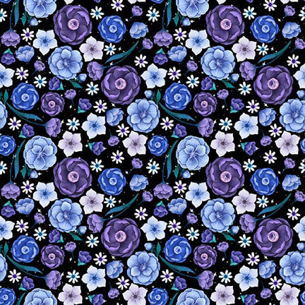 Jardin de Lune Glow 3826G-99 Black Small Floral by Episodic Drawings for Blank Quilting