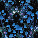 Jardin de Lune Glow 3829G-99 Black Mushrooms with Houses by Episodic Drawings for Blank Quilting