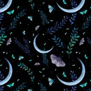 Jardin de Lune Glow 3832G-99 Black Crescent Moons with Butterflies by Episodic Drawings for Blank Quilting