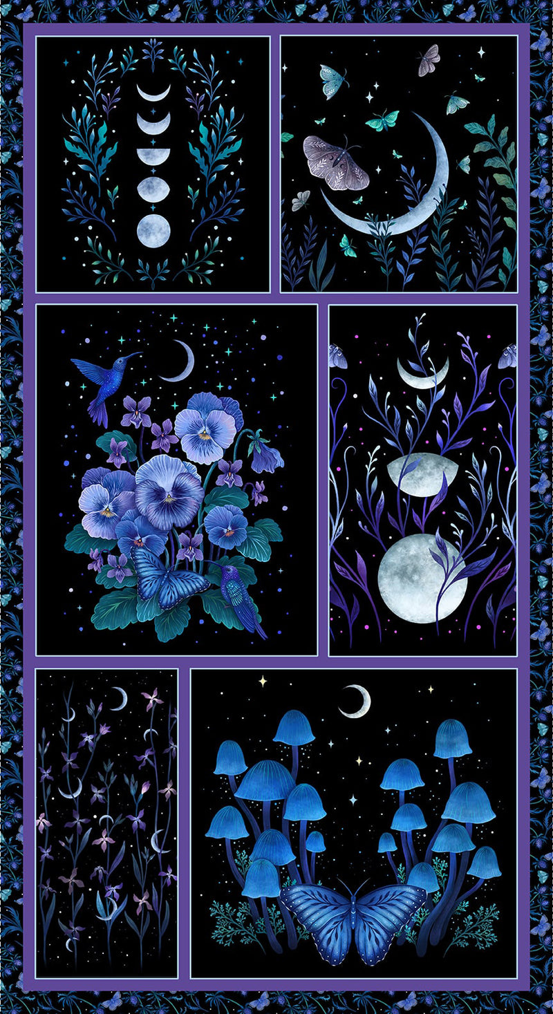 Jardin de Lune Glow Panel 3834G-99 Black Panel by Episodic Drawings for Blank Quilting