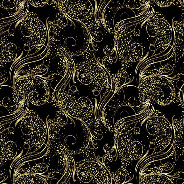 Jingle and Mingle 2676M-99 Black Golden Swirl by Sinead Jones for Blank