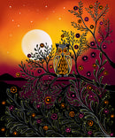 July Moon Panel BA-00017MP Orange Maroon Metallic Panel by Betty Albert-Licenz for International Textiles