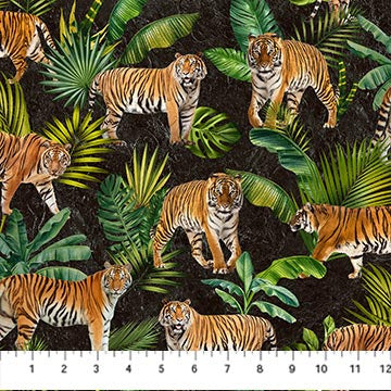 Jungle Queen DP25520-99 Tigers Black Multi by Beth Hoselton for Northcott