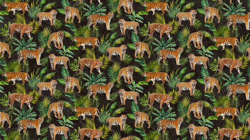 Jungle Queen DP25520-99 Tigers Black Multi by Beth Hoselton for Northcott