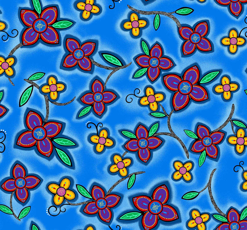 Keep Us Together LG-0006M Blue Flowers Metallic by Loretta Gould for International Textiles