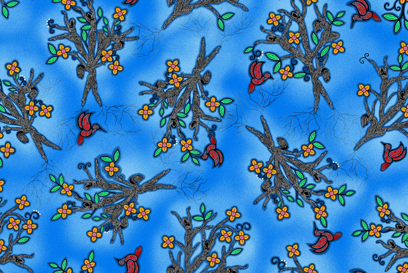 Keep Us Together LG-0007M Blue Trees Metallic by Loretta Gould for International Textiles