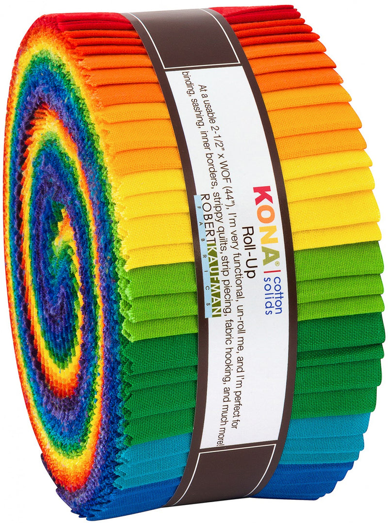 Kona Solids Bright Rainbow Roll-Up 2½" Strip Roll RU-784-40 by Robert Kaufman