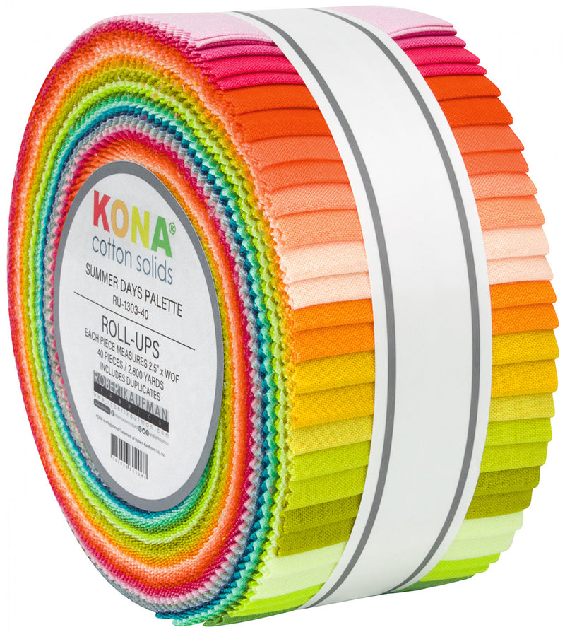 Kona Solids Summer Days Palette Roll-Up 2½" Strip Roll RU-1303-40 by Robert Kaufman Fabrics