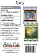 Fabric Cafe quilt pattern called "Lacy" with materials list and images of quilt designs.