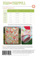 lazy sunday pattern back pattern cover with quilt images and material requirements on a white background