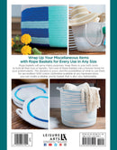 Back book cover of "Learn to Make Rope Baskets" with images of baskets and home decor.