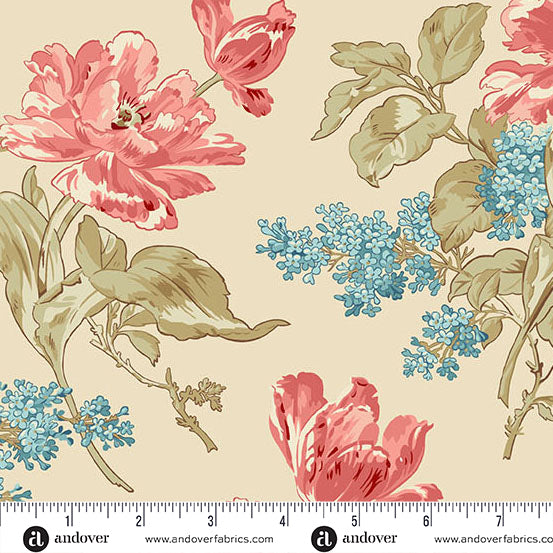 Lighthouse A-1472-L Sand Front Porch Bouquet by Edyta Sitar for Andover Fabrics