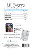 Fabric requirements chart for a Lil' Svana quilt design with Gudrun Erla's branding.