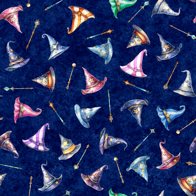 Lil' Wizards 30552-N Navy Hat Toss by Morris Creative Group for QT Fabrics