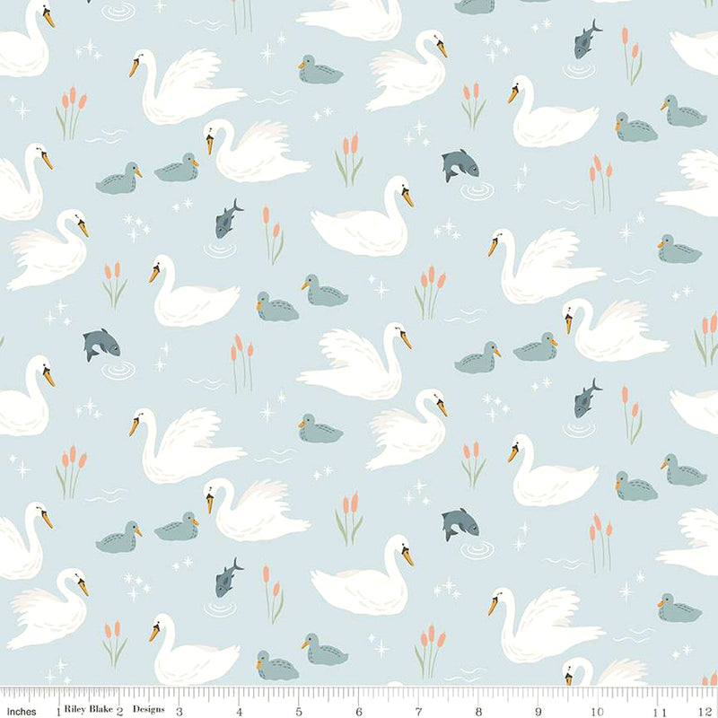 Little Swan Flannel F14692-SKY by Little Forest Atelier for Riley Blake Designs