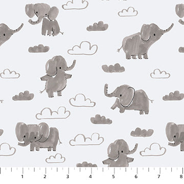 Lucky Day Flannel F90966-90 Gray Elephants by Jillian Philips for FIGO Fabrics