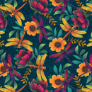 Luminous Haven 4453-76 Ocean Blue Dragonflies and Flowers by JK Stewart Collection for Blank Quilting Corp.